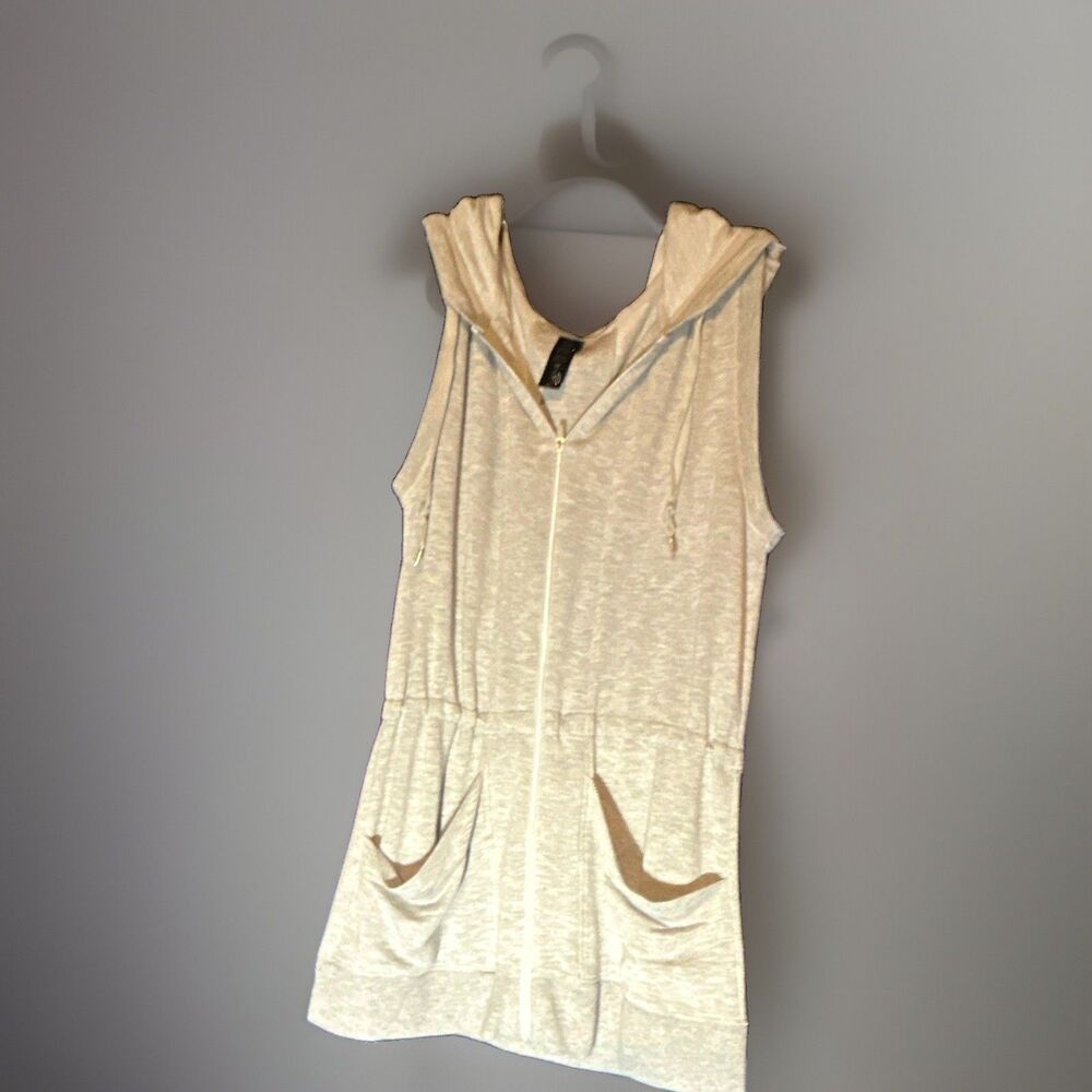 Yogalicious Womens Gray Sleeveless Full Zip Hooded Hoodie Vest S Drawstring